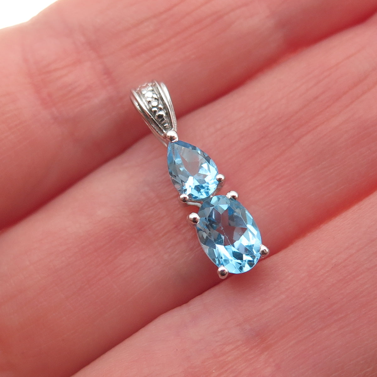 Chuck Clemency 925 Sterling Silver Real Oval & Pear-Cut Blue Topaz Mini Pendant