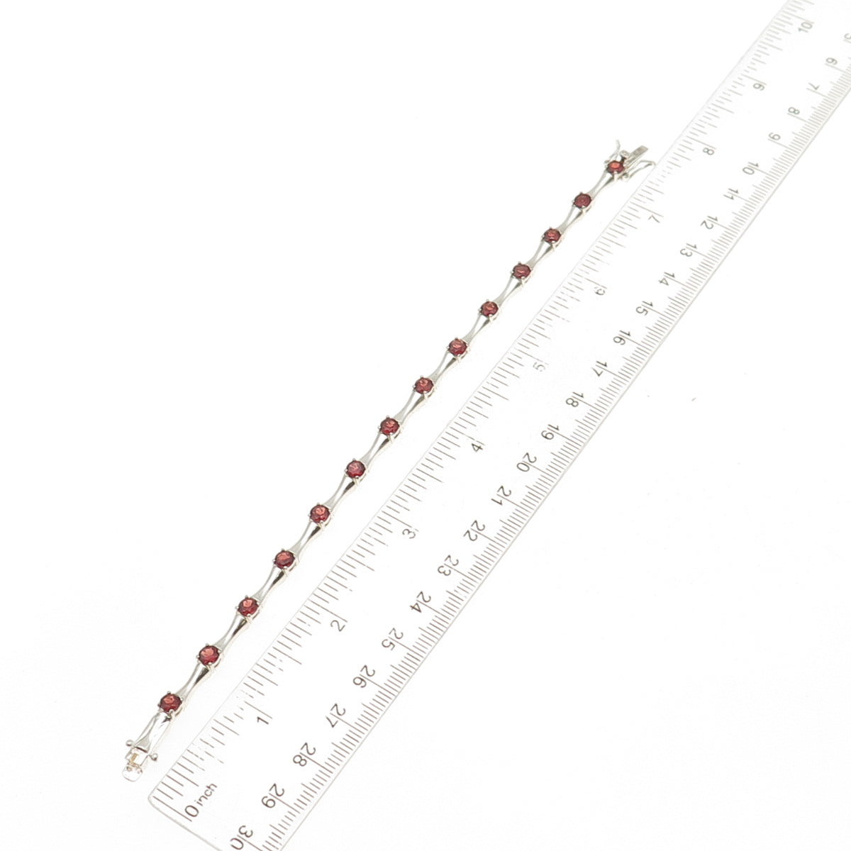 HAN 925 Sterling Silver Vintage Real Red Garnet Bamboo Link Bracelet 7.25"