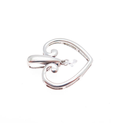 925 Sterling Silver Vintage Round-Cut C Z Heart Minimalist Charm Pendant