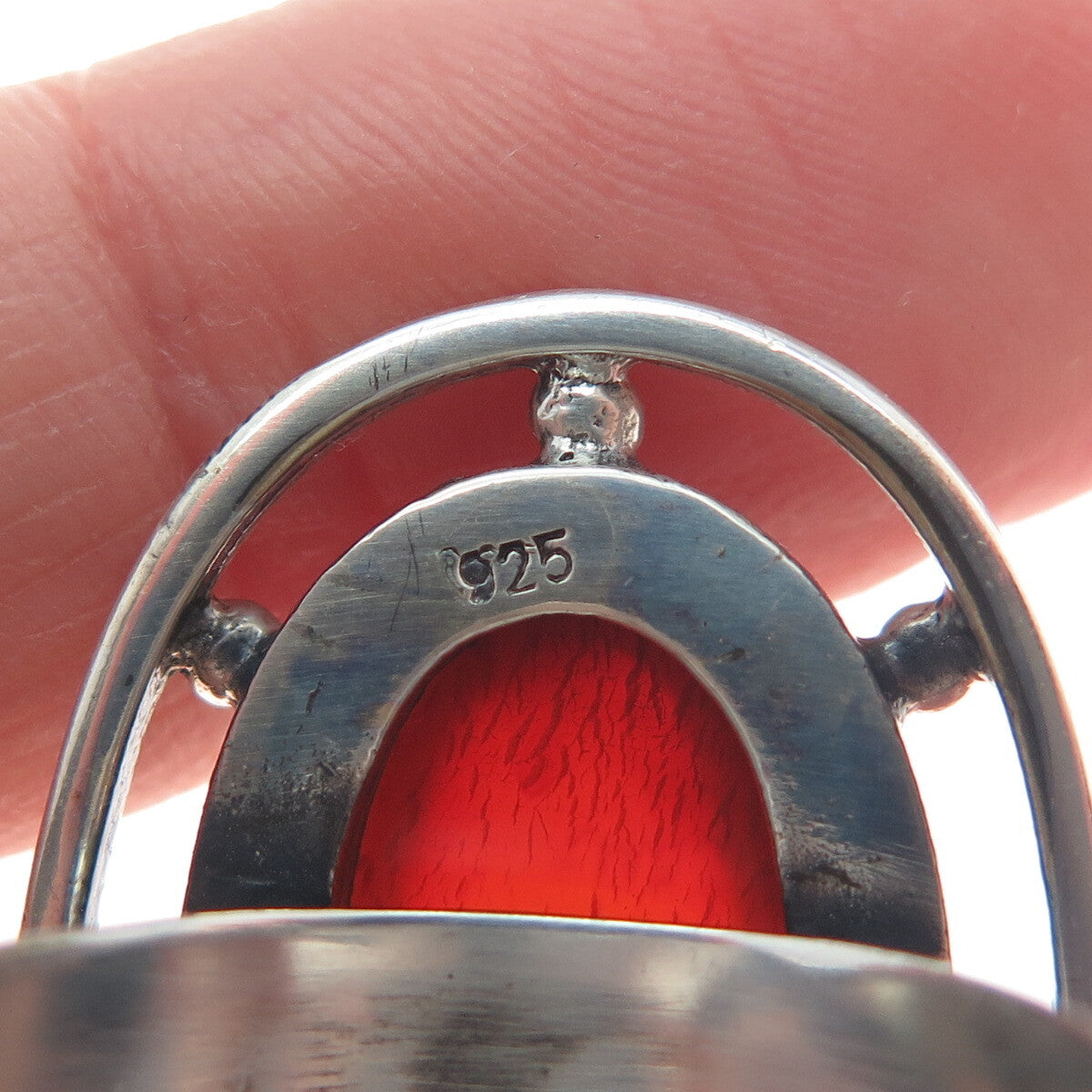 925 Sterling Silver Vintage Real Carnelian Modernist Oxidized Ring Size 8.75