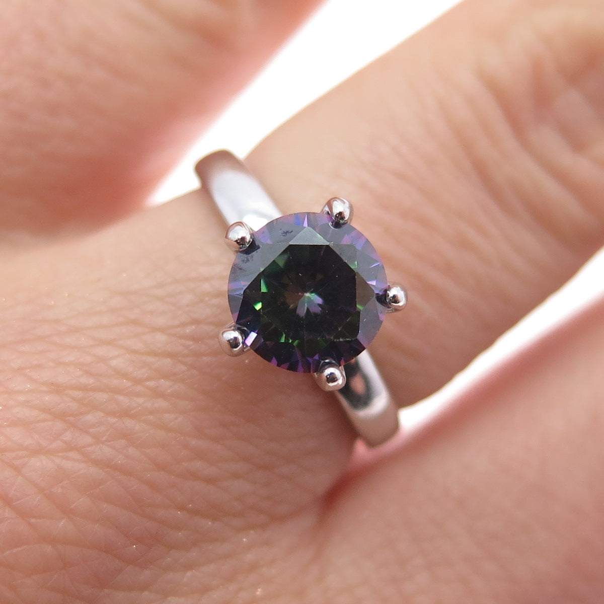 925 Sterling Silver Real Round-Cut Mystic Quartz Ring Size 7