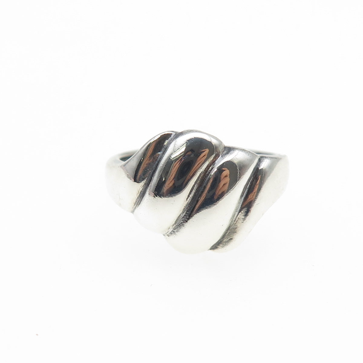 925 Sterling Silver Vintage Modernist Ribbed Oxidized Ring Size 6