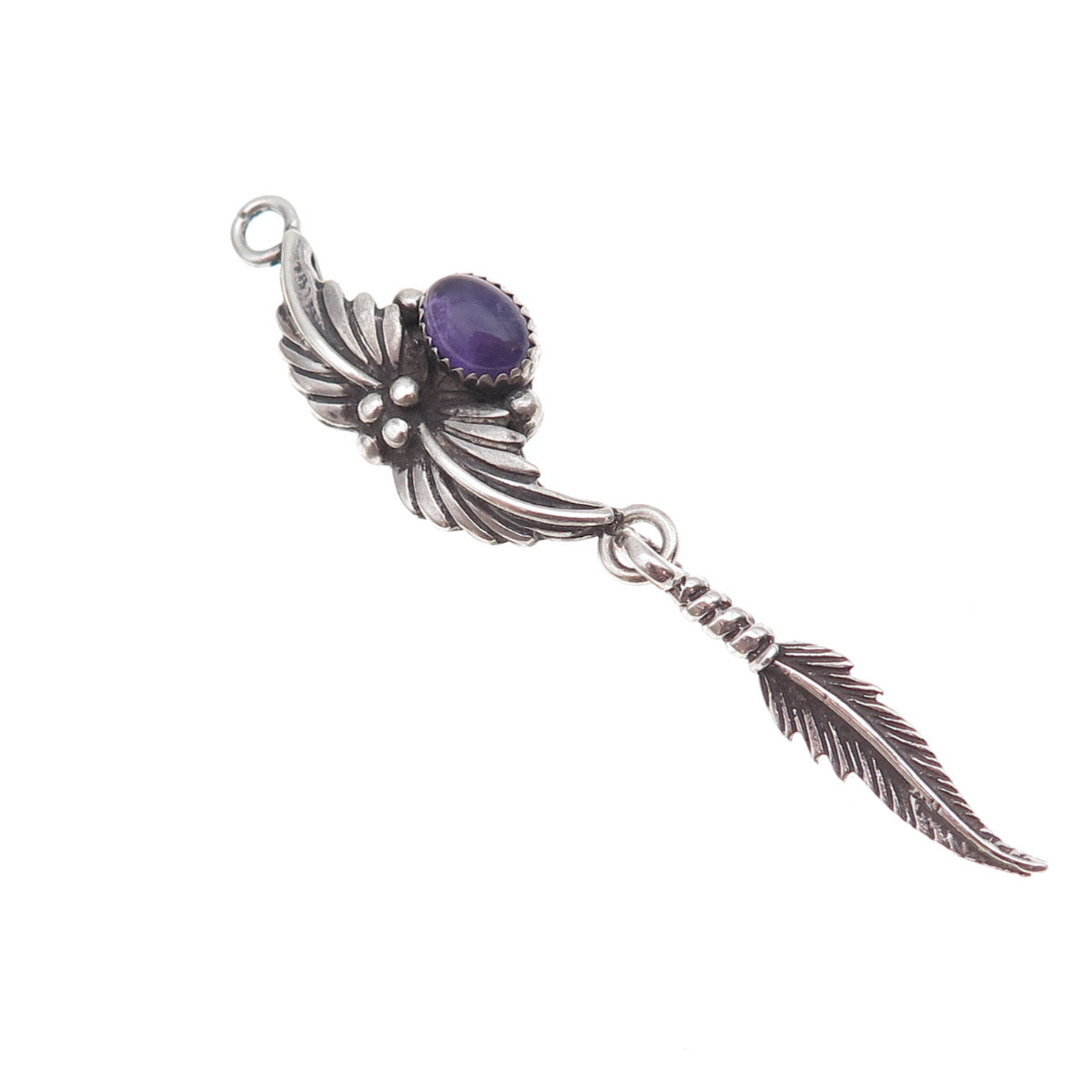 Jay King Desert Rose Old Pawn Sterling Silver Vintage Amethyst Feather Pendant