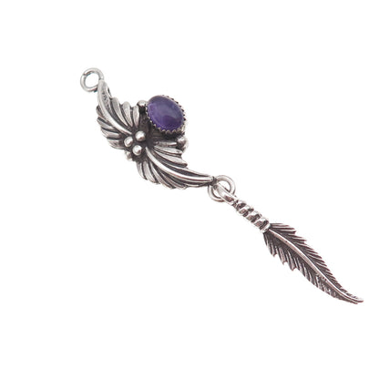 Jay King Desert Rose Old Pawn Sterling Silver Vintage Amethyst Feather Pendant