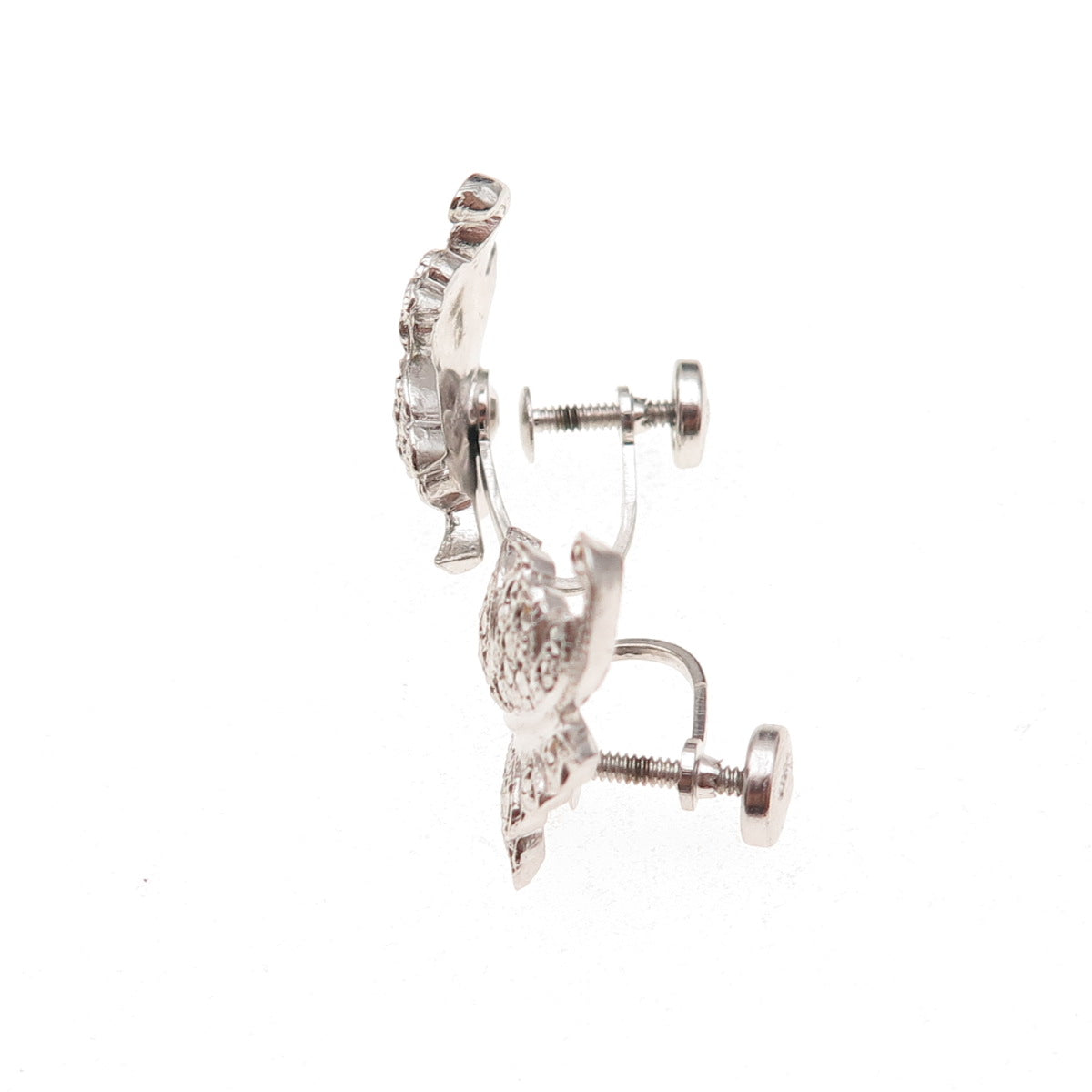 925 Sterling Silver Antique Art Deco Real Marcasite Floral Screw Back Earrings