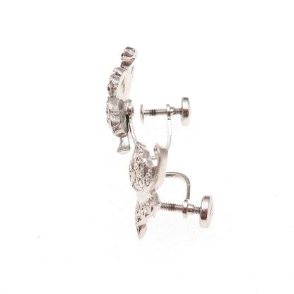 925 Sterling Silver Antique Art Deco Real Marcasite Floral Screw Back Earrings