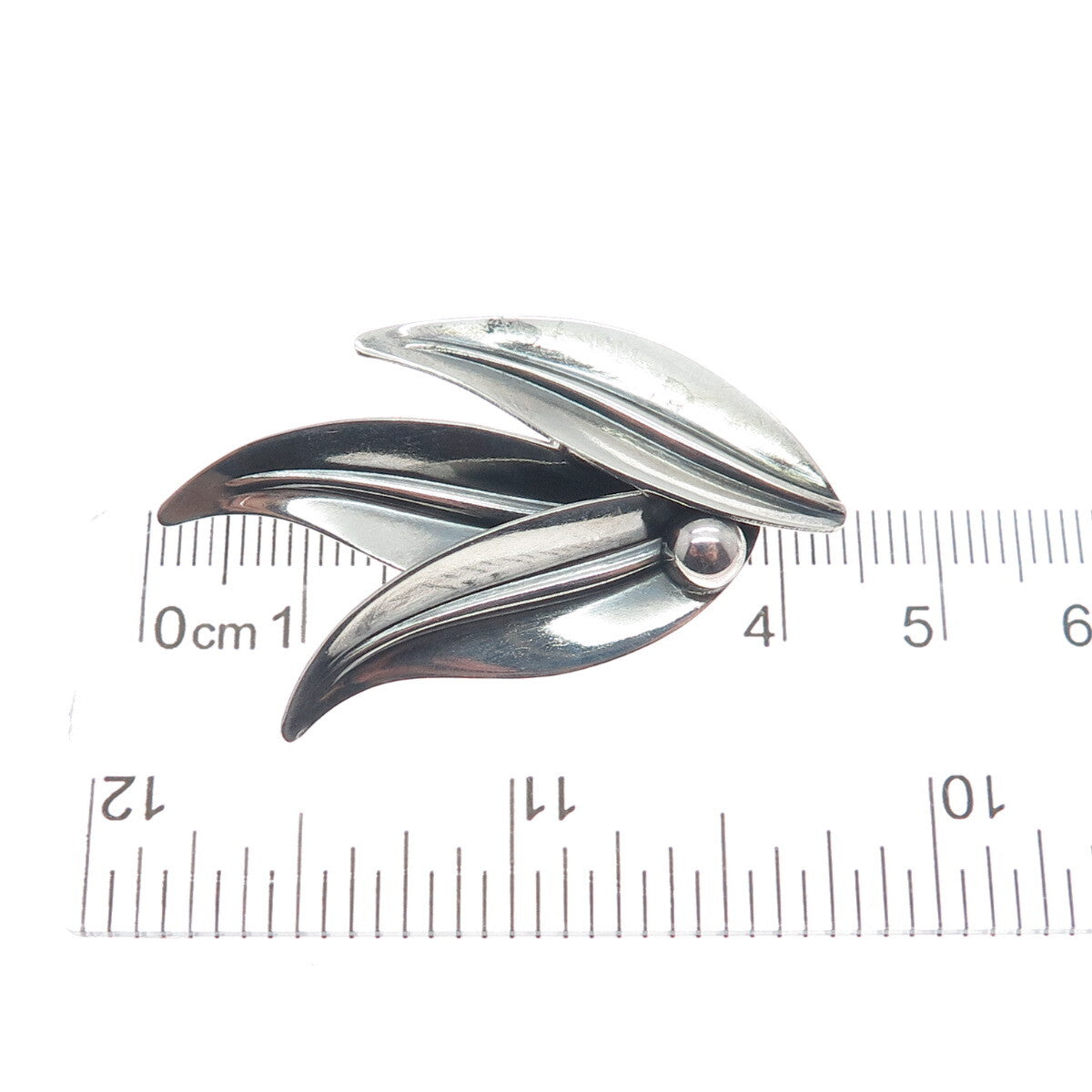 N.E. FROM 925S Sterling Silver Vintage Denmark Floral Oxidized Pin Brooch