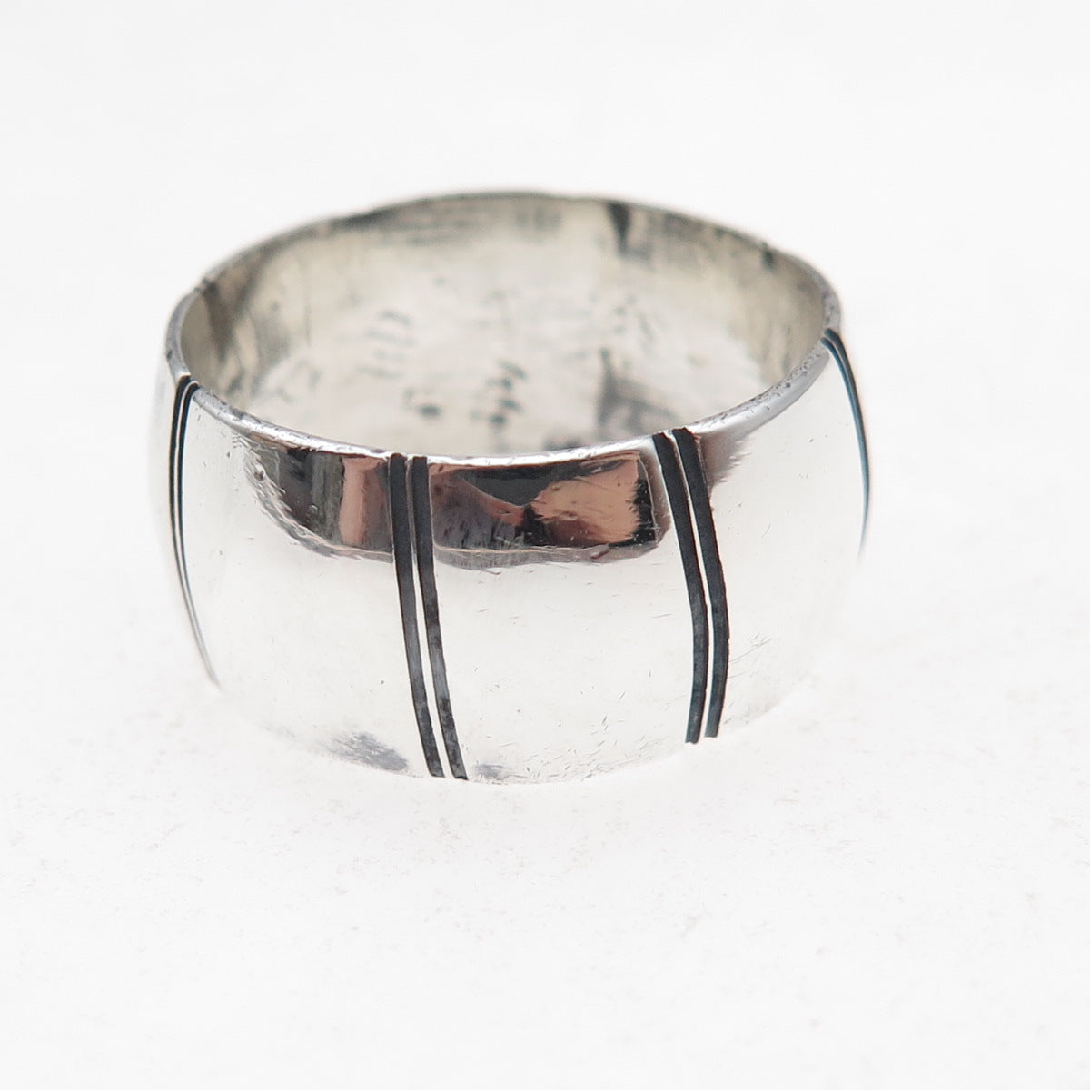 925 Sterling Silver Vintage Mexico Modernist Oxidized Wide Band Ring Size 8.5