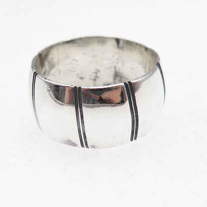 925 Sterling Silver Vintage Mexico Modernist Oxidized Wide Band Ring Size 8.5
