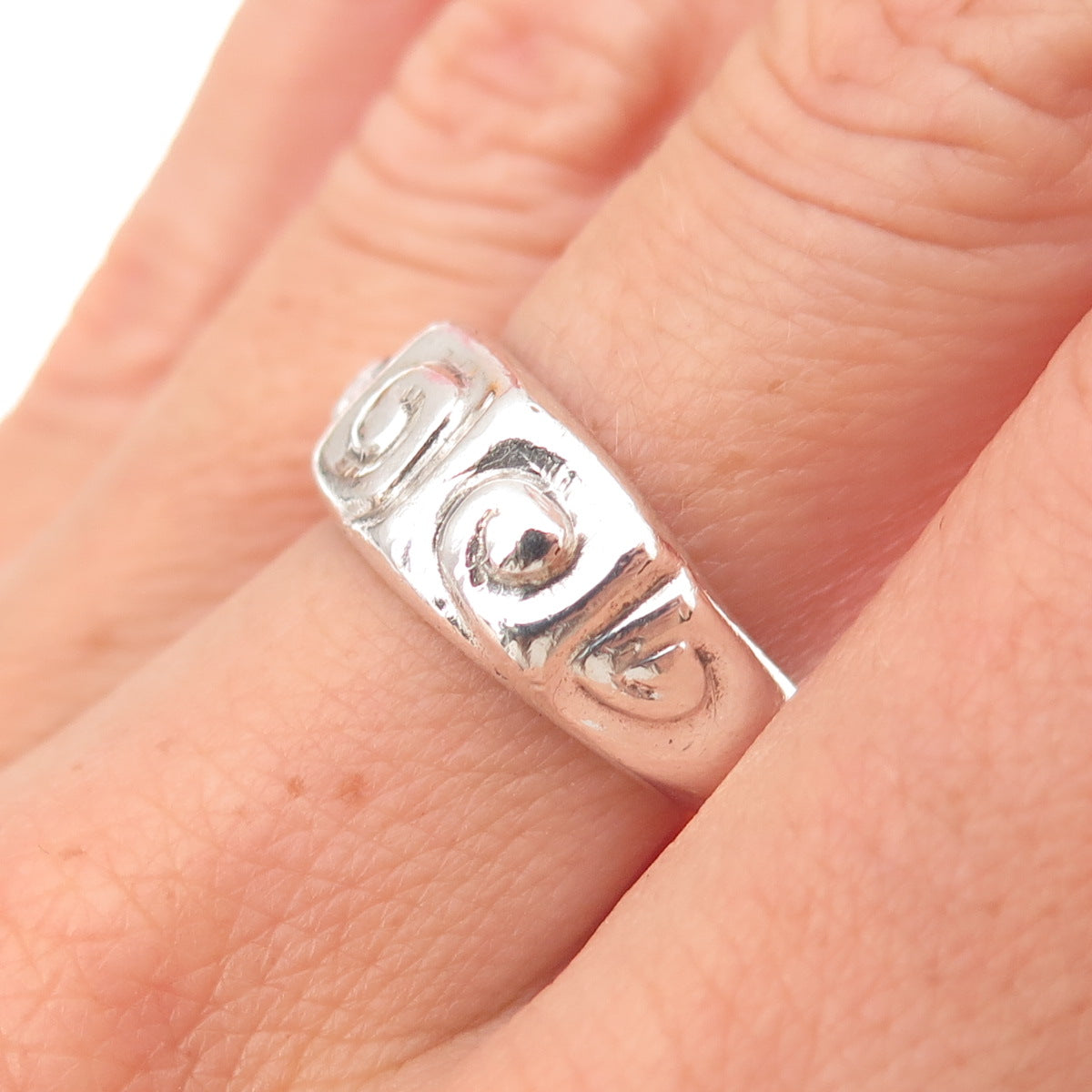 Ernst 925 Sterling Silver Vintage Modernist Spiral Oxidized Ring Size 7