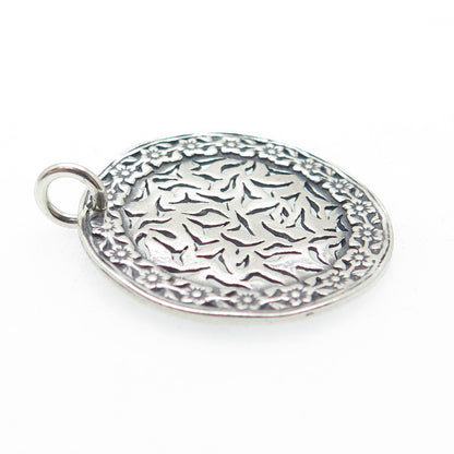 SILPADA Sterling Silver Vintage Israel Birds & Flowers Round Oxidized Pendant