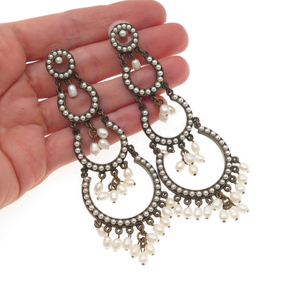 Ben-Amun Gold-Tone Vintage Faux Pearl Boho Dangle Earrings