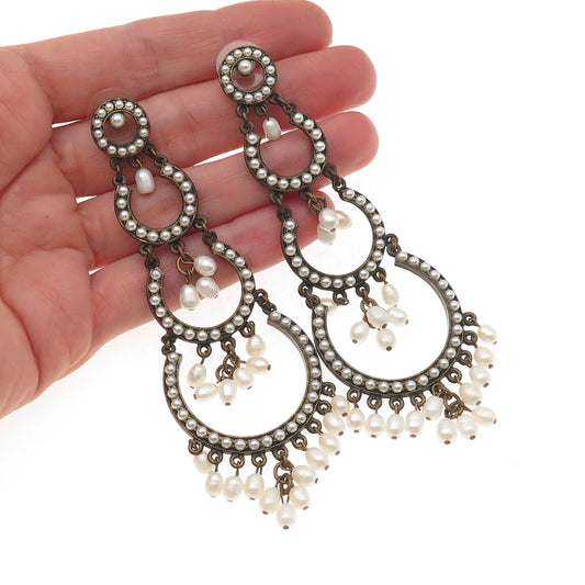 Ben-Amun Gold-Tone Vintage Faux Pearl Boho Dangle Earrings