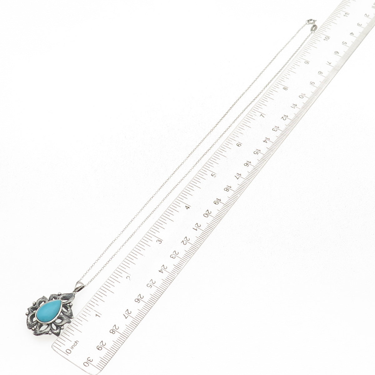 925 Sterling Silver Real Tyrone Turquoise Floral Cable Chain Necklace 18"
