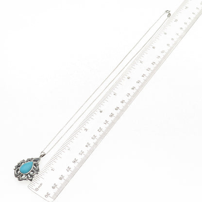 925 Sterling Silver Real Tyrone Turquoise Floral Cable Chain Necklace 18"