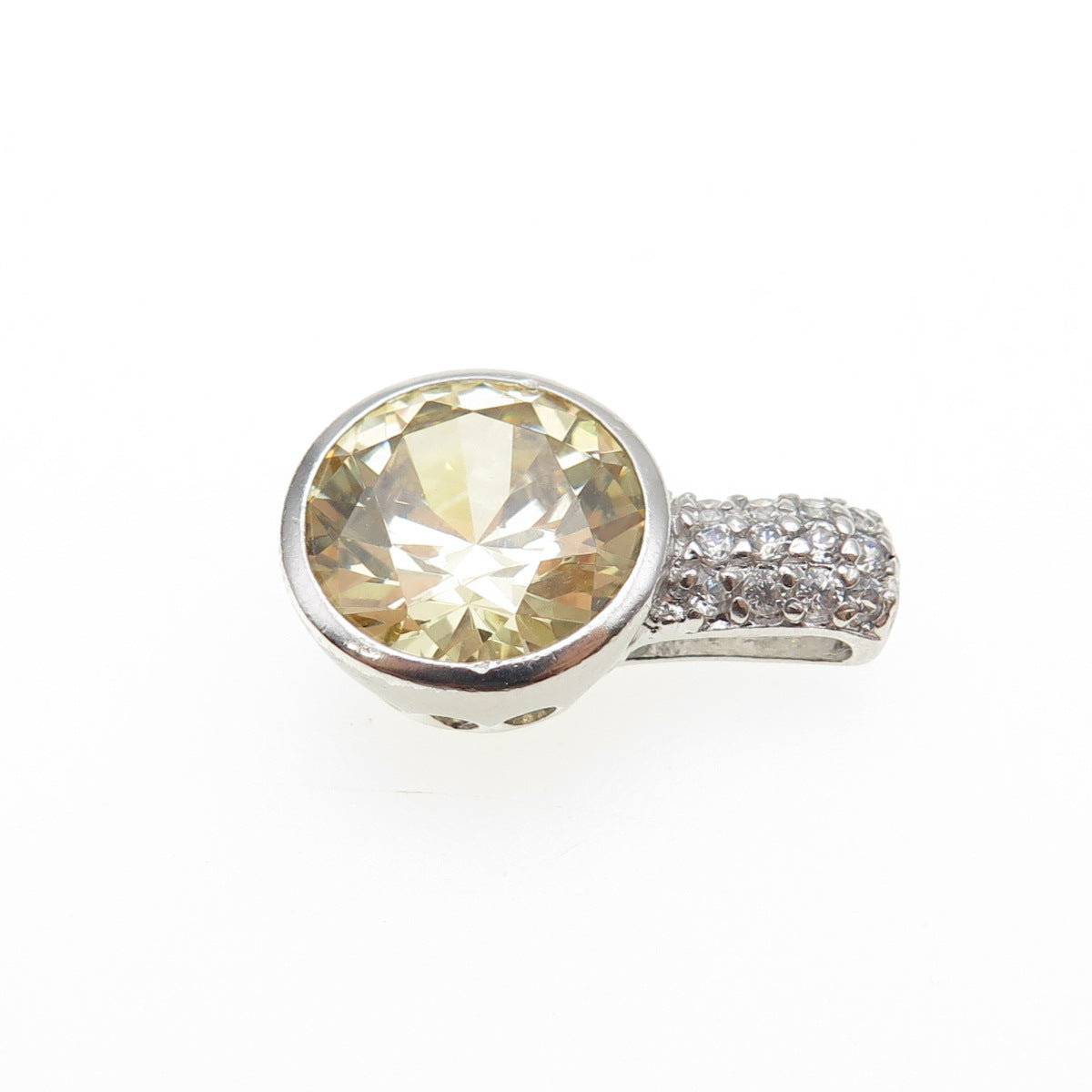 925 Sterling Silver Round-Cut Canary & White C Z Mini Slide Charm Pendant