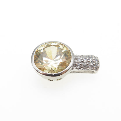 925 Sterling Silver Round-Cut Canary & White C Z Mini Slide Charm Pendant