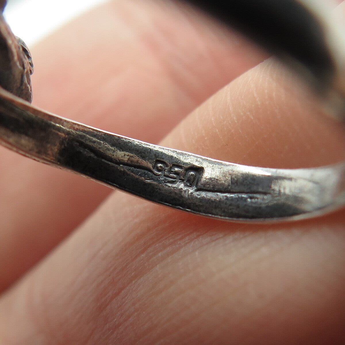 950 Silver Vintage Flower Modernist Oxidized Ring Size 5.75