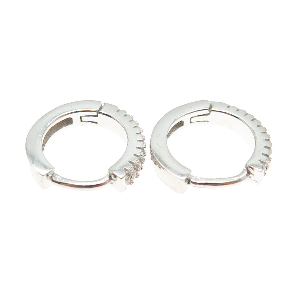 925 Sterling Silver Round-Cut C Z Hoop Earrings