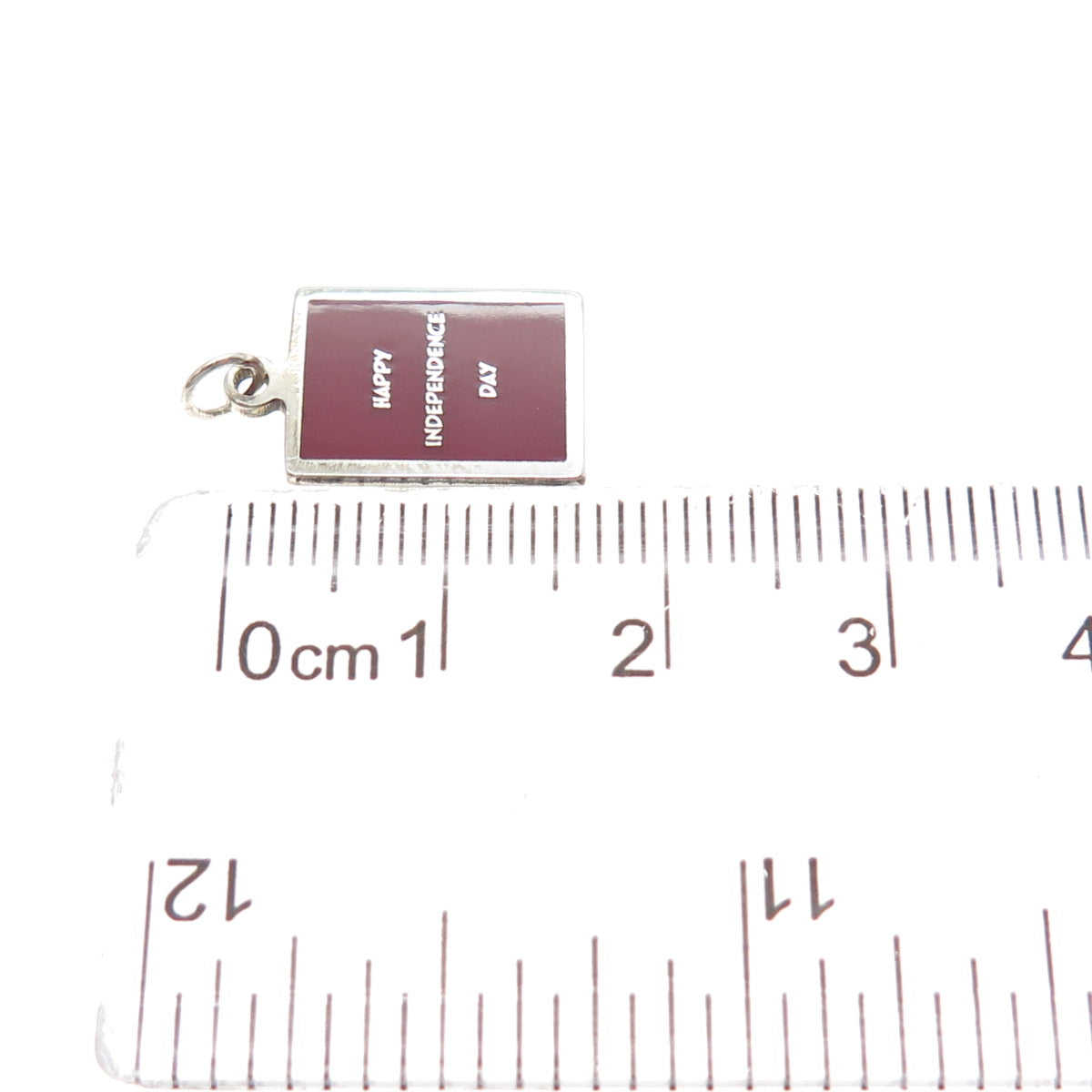 925 Sterling Silver Red Enamel Happy Independence Day Minimalist Charm Pendant
