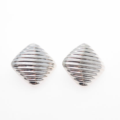 925 Sterling Silver Vintage Mexico Modernist Ribbed Clip On Earrings