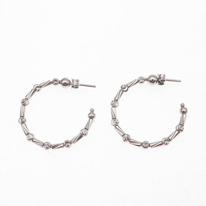 925 Sterling Silver Italy Ball & Tube Bar Hoop Earrings