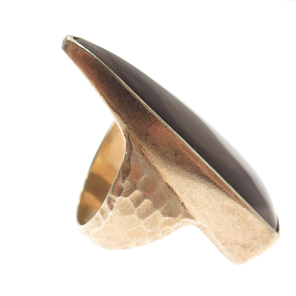 HANNAH BLOUNT 925 Sterling Silver Gold Plated Vintage Real Agate Ring Size 7