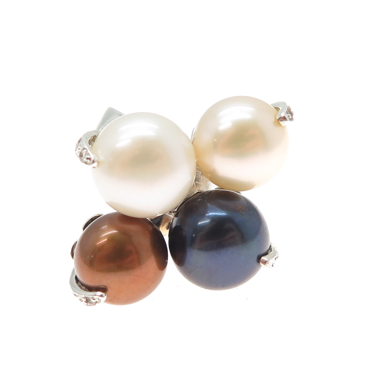 GSJ GOLD STONE 925 Sterling Silver Vintage Real Pearl White Topaz Ring Size 7.25