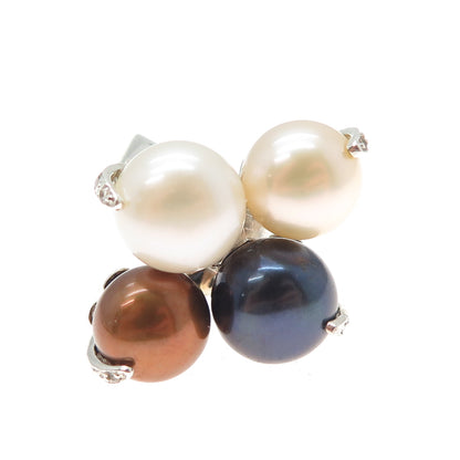 GSJ GOLD STONE 925 Sterling Silver Vintage Real Pearl White Topaz Ring Size 7.25