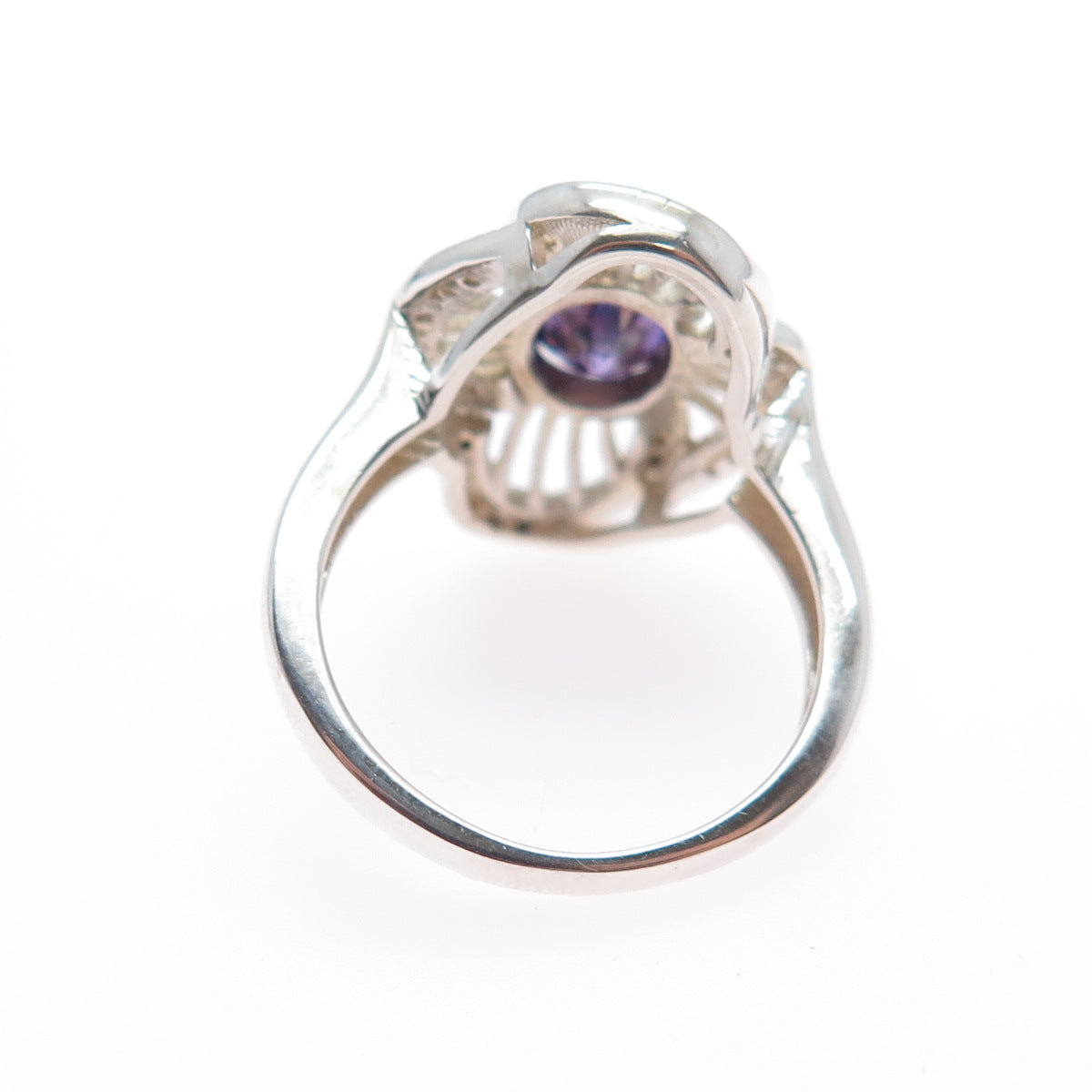 925 Sterling Silver Nano Amethyst & C Z Flower Ring Size 6.75