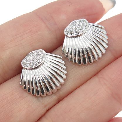 925 Sterling Silver C Z Seashell Earrings