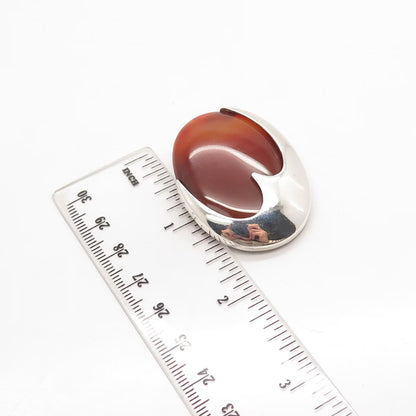925 Sterling Silver Vintage Israel Real Agate Gem Oval Pendant