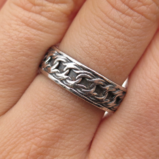 PETER STONE 925 Sterling Silver Vintage Chain Link Oxidized Band Ring Size 8.25