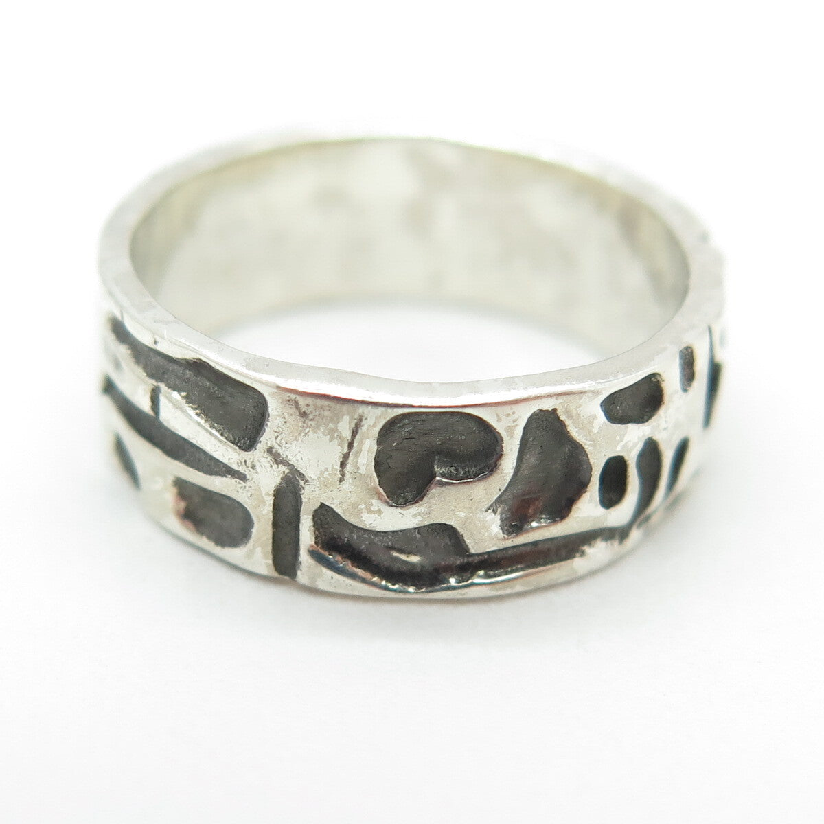 925 Sterling Silver Vintage Tribal Cave Band Ring Size 6.25