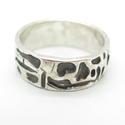 925 Sterling Silver Vintage Tribal Cave Band Ring Size 6.25