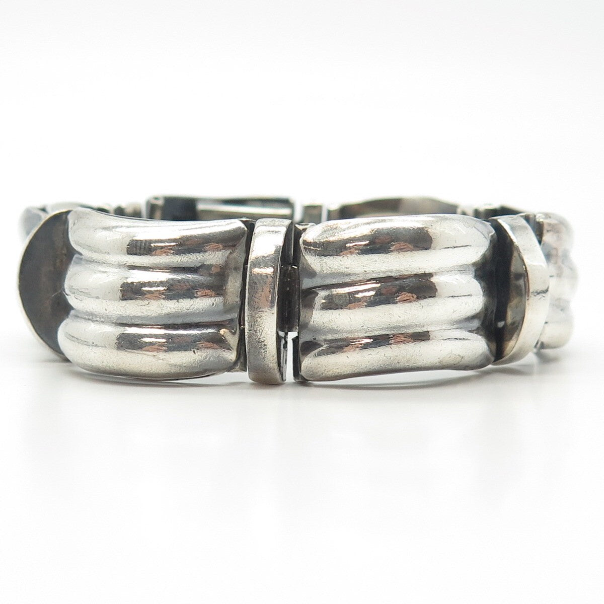 925 Sterling Silver Vintage TILO Mexico Puffy Waves Panel Link Bracelet 6.5"