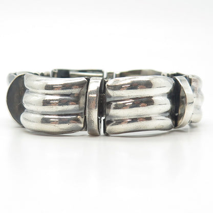 925 Sterling Silver Vintage TILO Mexico Puffy Waves Panel Link Bracelet 6.5"
