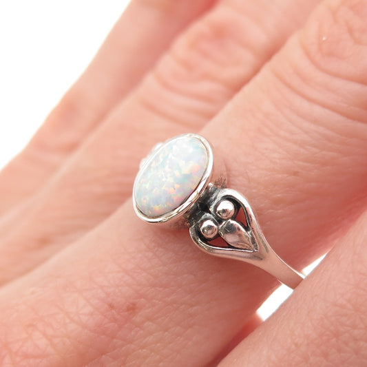 Equinox 925 Sterling Silver Vintage Real Opal Heart Oxidized Ring Size 8