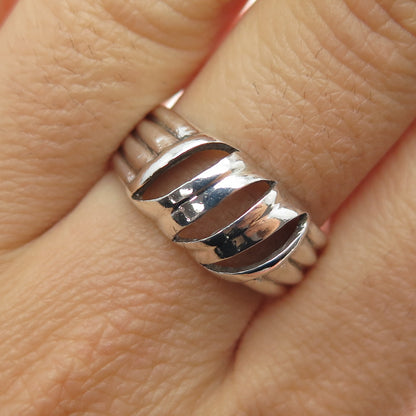 925 Sterling Silver Vintage Modernist Oxidized Ring Size 9.5