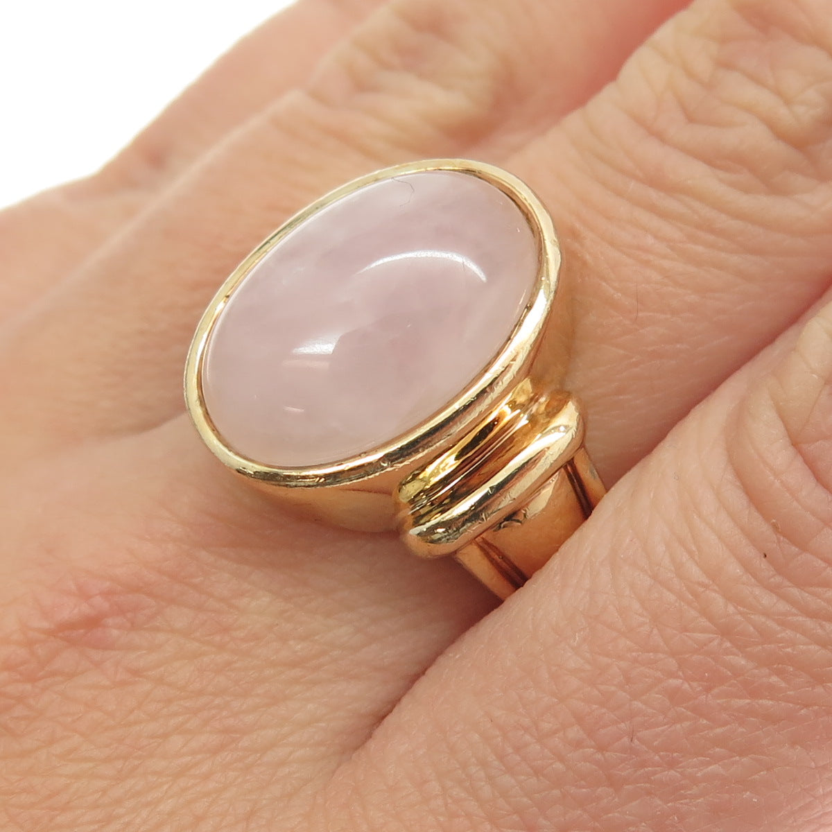 925 Sterling Silver Gold Plated Vintage Real Rose Quartz Ring Size 8.75