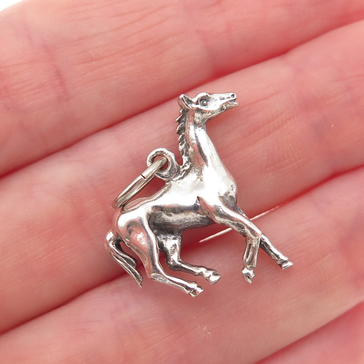 Beau 925 Sterling Silver Vintage Horse Oxidized 3D Mini Charm Pendant