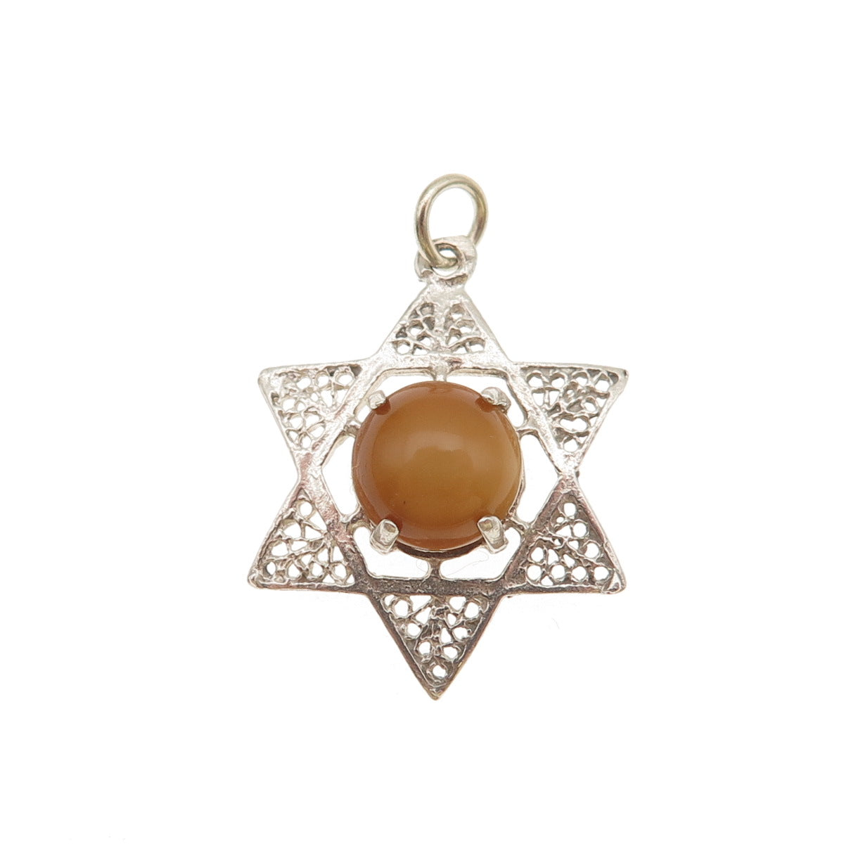 900 Silver Vintage Real Cat's Eye Star of David Charm Pendant