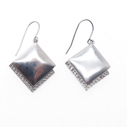 925 Sterling Silver Real Round-Cut Diamond Modernist Dangle Earrings