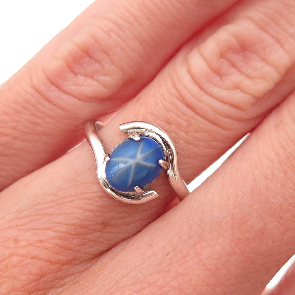 Clark & Coombs Sterling Silver Vintage Synthetic Star Sapphire Ring Size 5.75