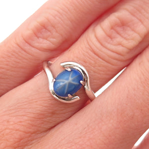 Clark & Coombs Sterling Silver Vintage Synthetic Star Sapphire Ring Size 5.75