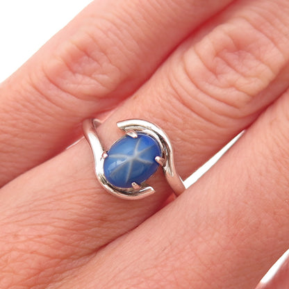 Clark & Coombs Sterling Silver Vintage Synthetic Star Sapphire Ring Size 5.75