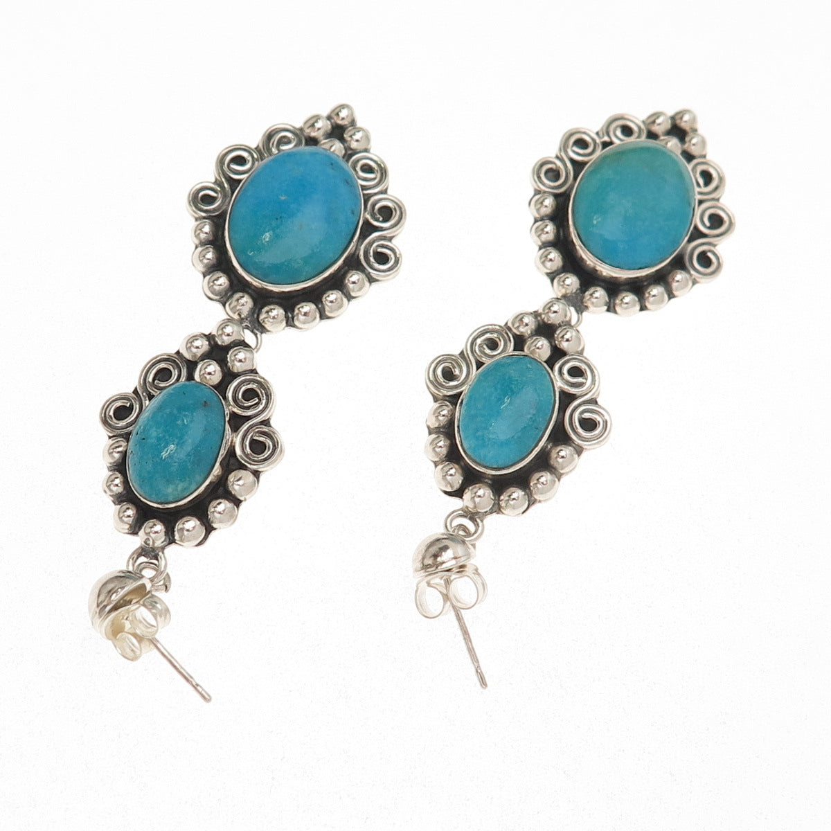 MWS Mark Wasserman Samara Sterling Silver Vintage Real Turquoise Swirl Earrings