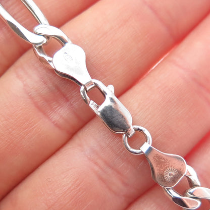 925 Sterling Silver Vintage Italy Figaro Link Bracelet 7.5"