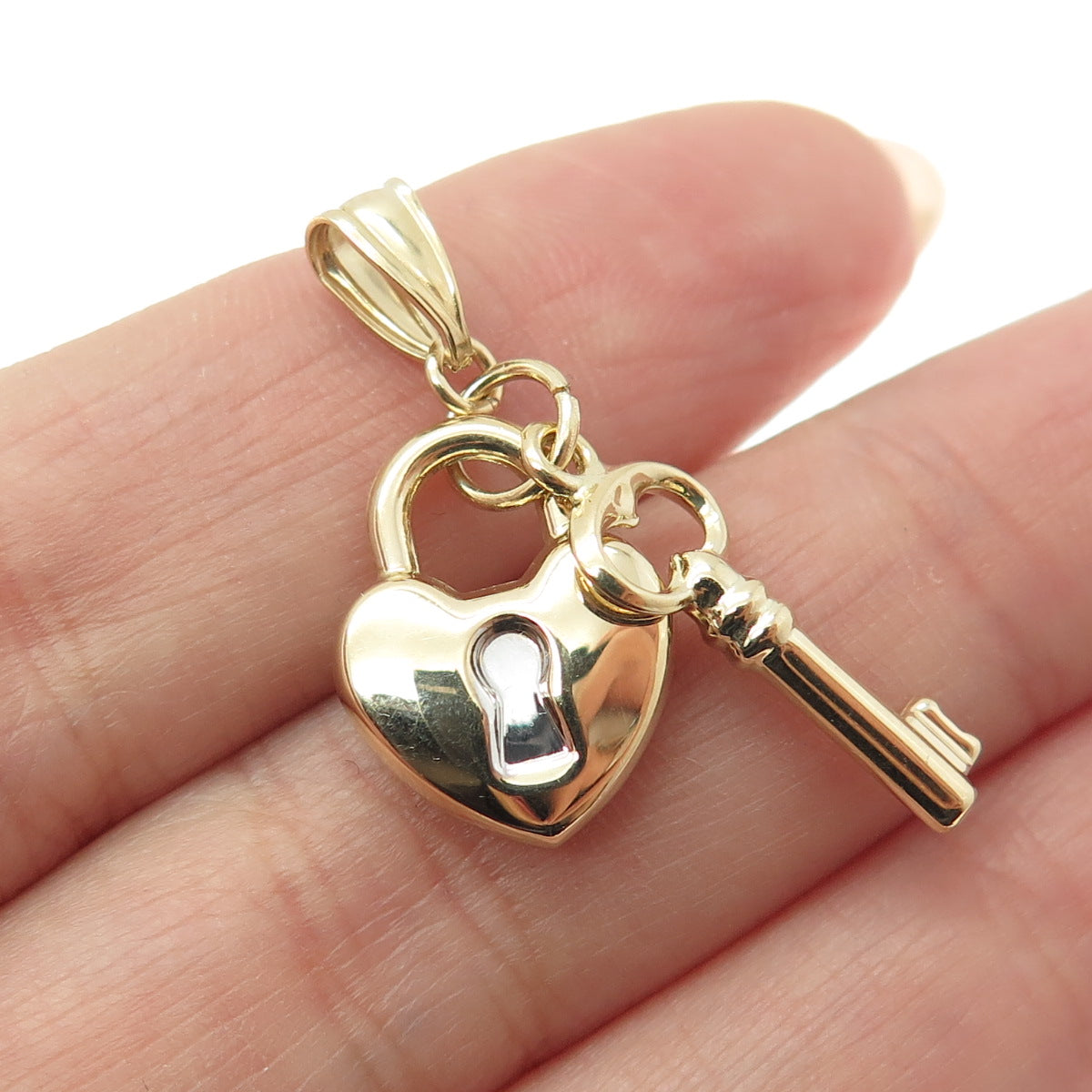 14K Yellow & White Gold Heart Key Minimalist Multi-Charm Pendant