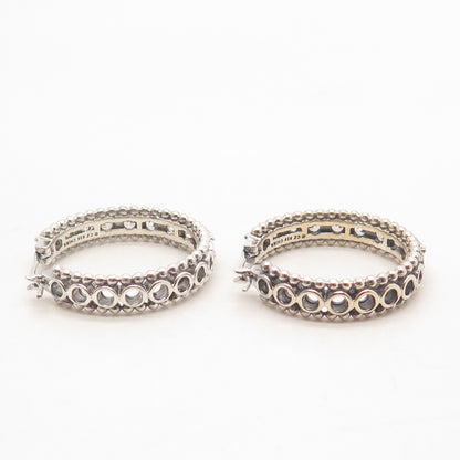 925 Sterling Silver Vintage C Z Round Hoop Earrings